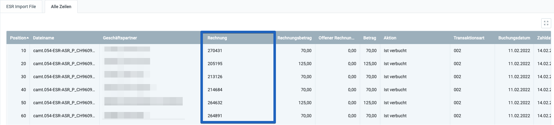 ESR Rechnugnsnummern